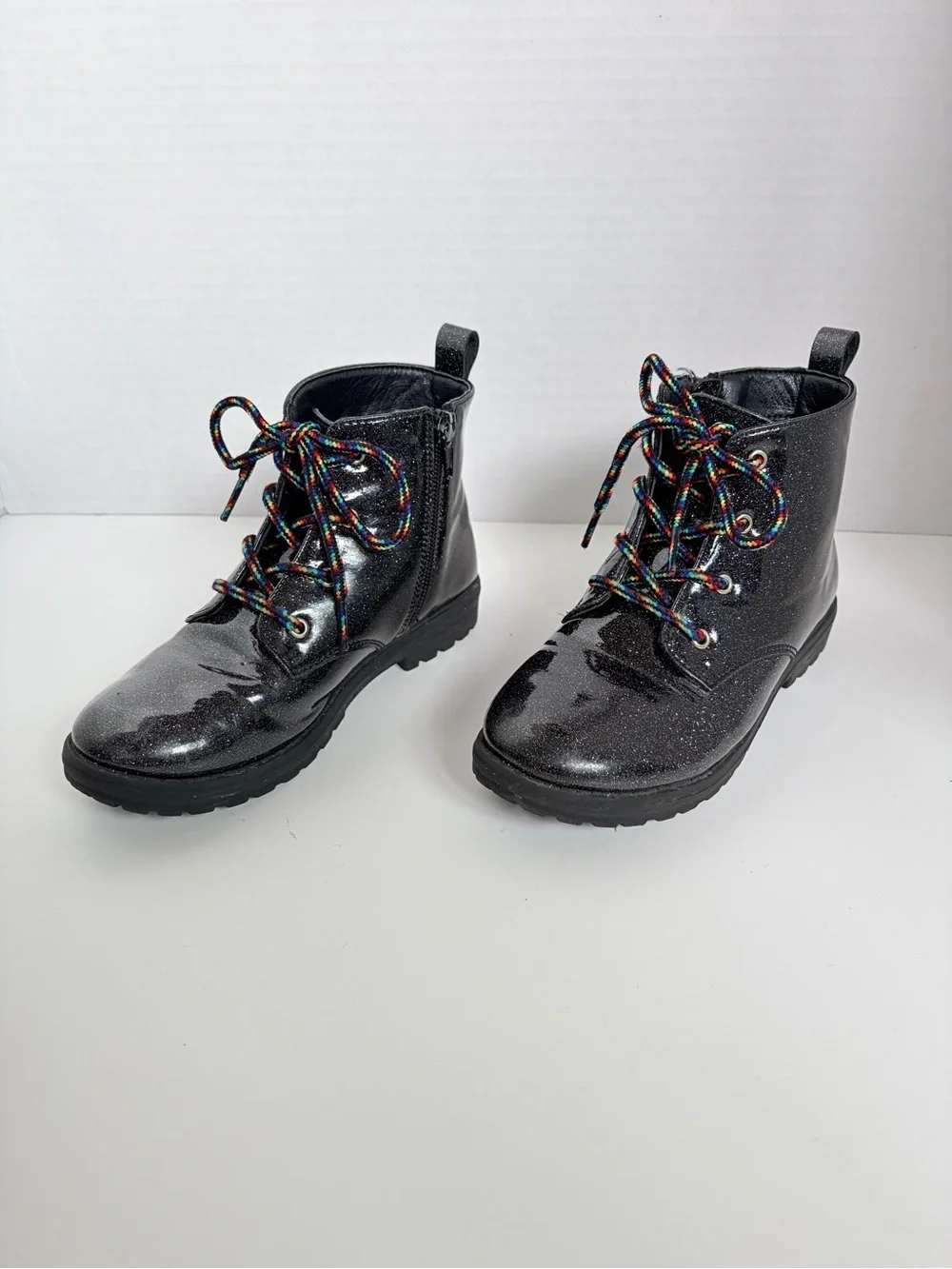 Tucker And Tate Combat Boots Kenna Glitter Shoes Rainbow Lug Sole Black Size 13